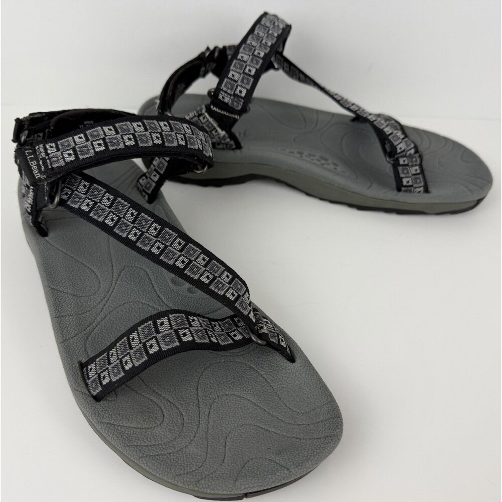 LL Bean Men's 4-point Sports Sandal, Black & Grey Geometric, 11 M